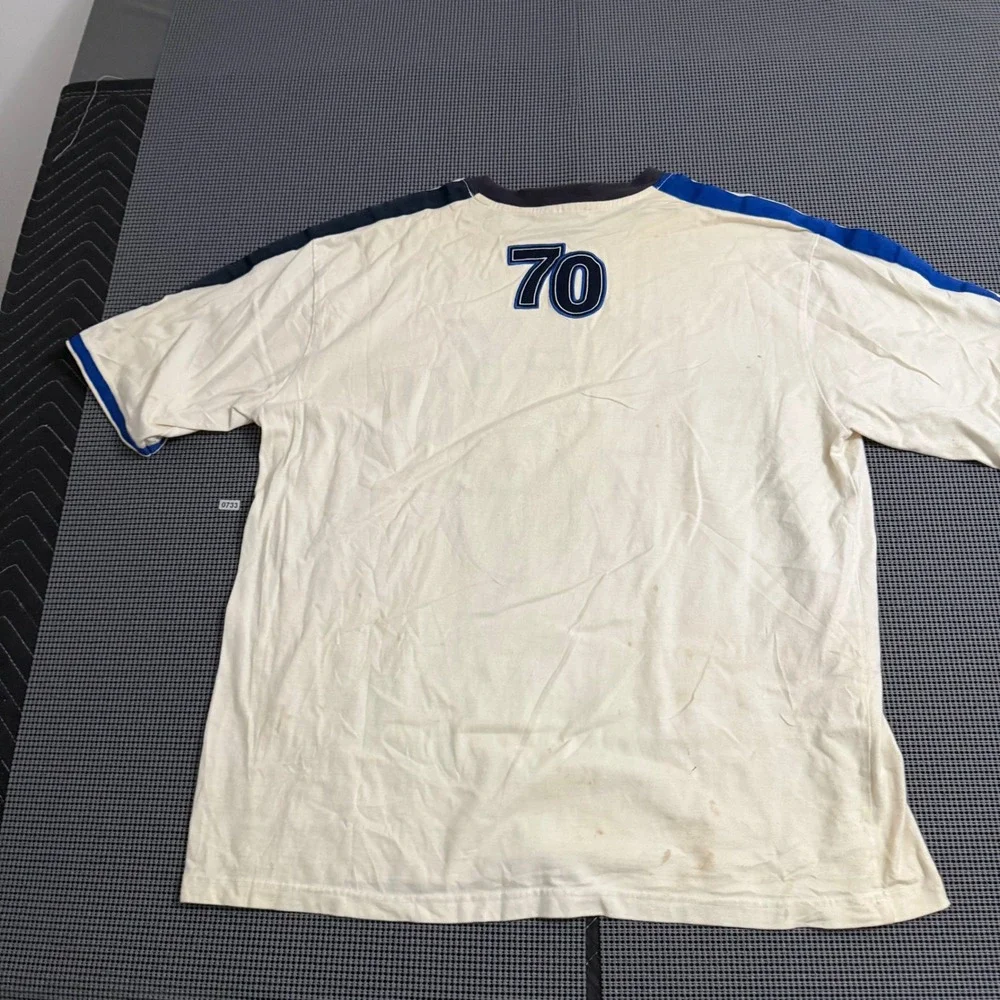Brooklyn Express NY 70 Mens T-Shirt Large Cream Blue Ringer Jersey Style Vintage